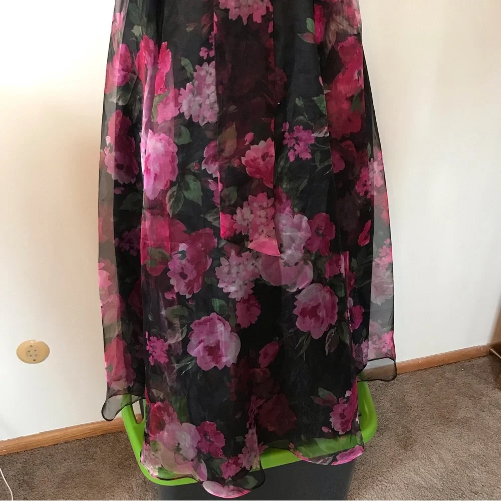 Eliza J Floral Black Pink Sleeveless Square Neck Tulle Maxi Dress 8 - Picture 3 of 16